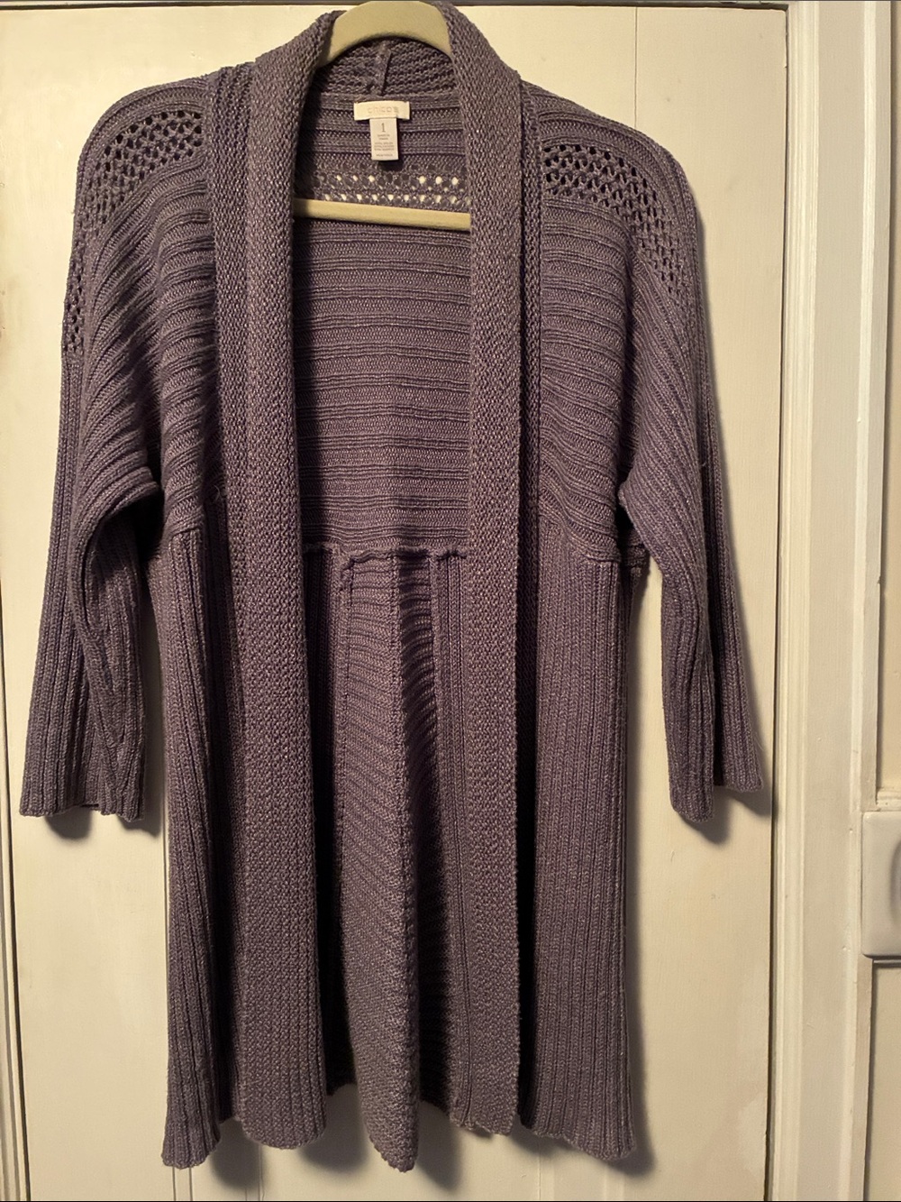 Chico's Lavender Open-Front Ribbed Knit Cardigan
